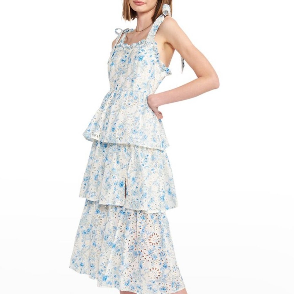 En Saison Claire Tiered Embroidered Eyelet Midi Dress - size L
